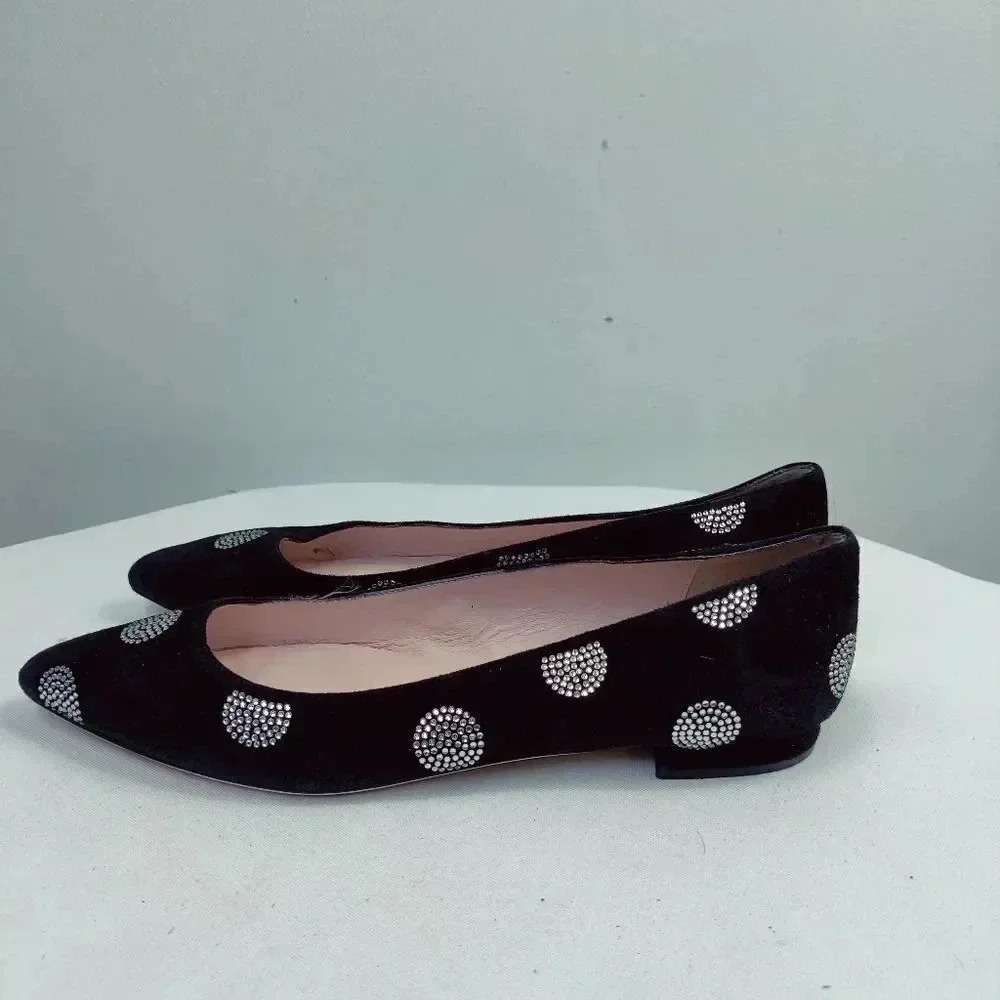 Kate Spade Bayla black suede crystal polka dot pointed flats size 7.5 - Picture 10 of 16
